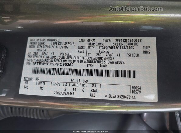 1FTEW1EP9PFC95252 2023 FORD F150 Gray Вид підкапотного простору