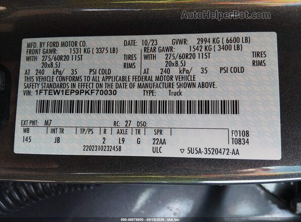 1FTEW1EP9PKF70030 2023 FORD F150 Серый Вид подкапотного пространства