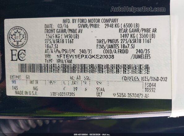 1FTEW1EPXGKE20038 2016 FORD F150 Black Engine compartment view