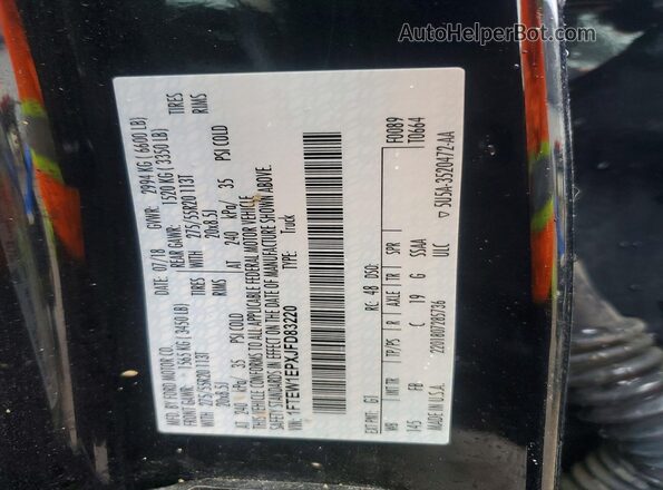 1FTEW1EPXJFD83220 2018 FORD F150 Black Vista de la etiqueta del VIN