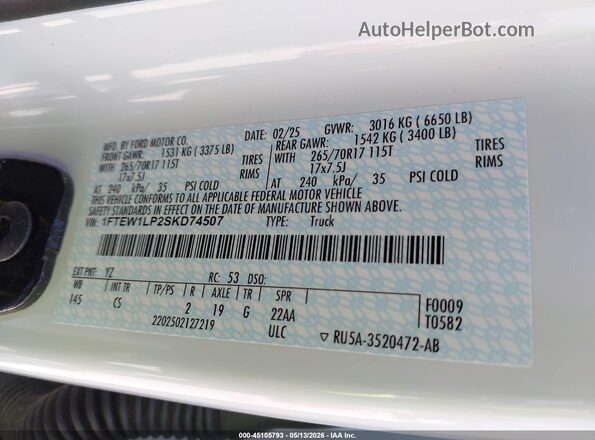 1FTEW1LP2SKD74507 2025 FORD F150 White Engine compartment view