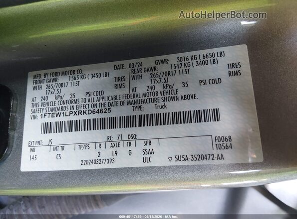 1FTEW1LPXRKD64625 2024 FORD F150 Gray Вид підкапотного простору