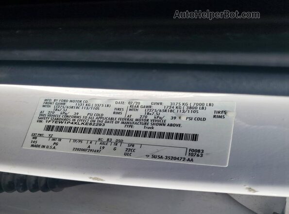 1FTEW1P4XLKE82293 2020 FORD F150 White Widok komory silnika