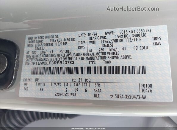 1FTEW2LP3RFB13783 2024 FORD F150 Gray Vista del compartimento del motor