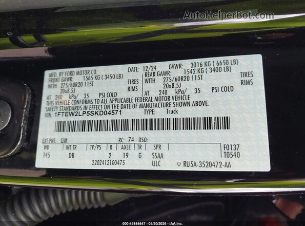 1FTEW2LP5SKD04571 2025 FORD F150 Черный Вид подкапотного пространства