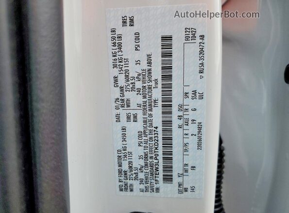 1FTEW3LP0TKD23374 2026 FORD F150 White Widok komory silnika