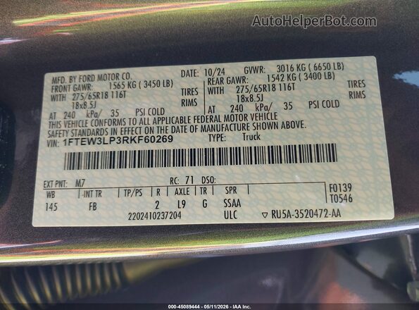 1FTEW3LP3RKF60269 2024 FORD F150 Black ძრავის განყოფილების ხედი