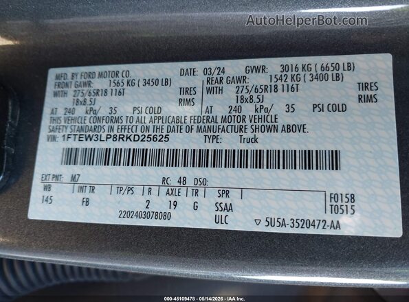 1FTEW3LP8RKD25625 2024 FORD F150 Серый Вид подкапотного пространства