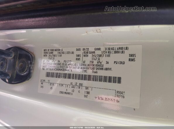 1FTEX1C80NKE64474 2022 FORD F150 White Widok komory silnika