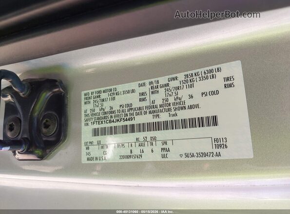 1FTEX1CB4JKF54491 2018 FORD F150 Silver Вид підкапотного простору