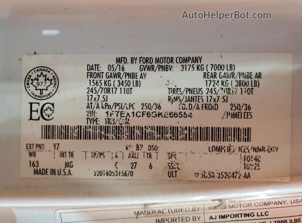 1FTEX1CF6GKE66554 2016 FORD F150 White Engine compartment view