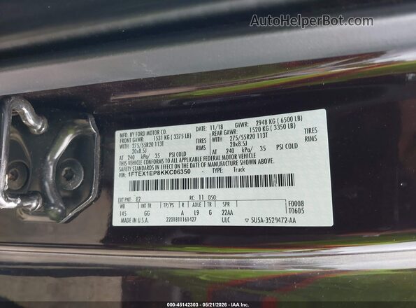 1FTEX1EP8KKC06350 2019 FORD F150 Burgundy Вид підкапотного простору