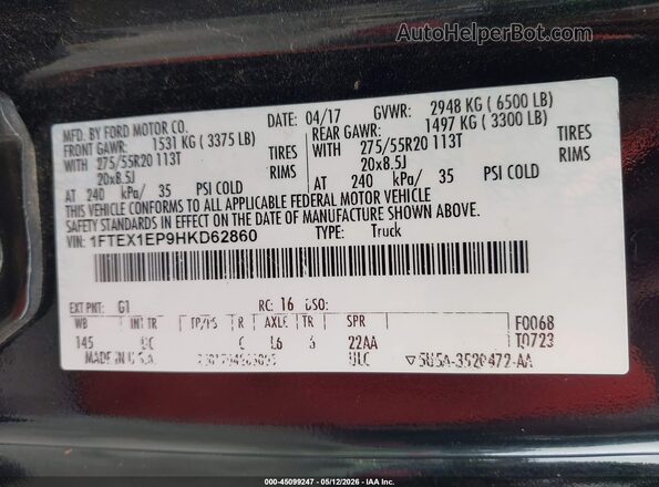 1FTEX1EP9HKD62860 2017 FORD F150 Black Widok komory silnika