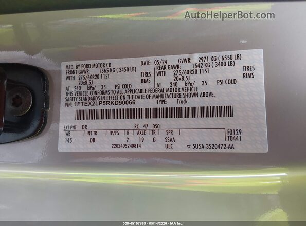 1FTEX2LP5RKD90066 2024 FORD F150 Gray Вид підкапотного простору
