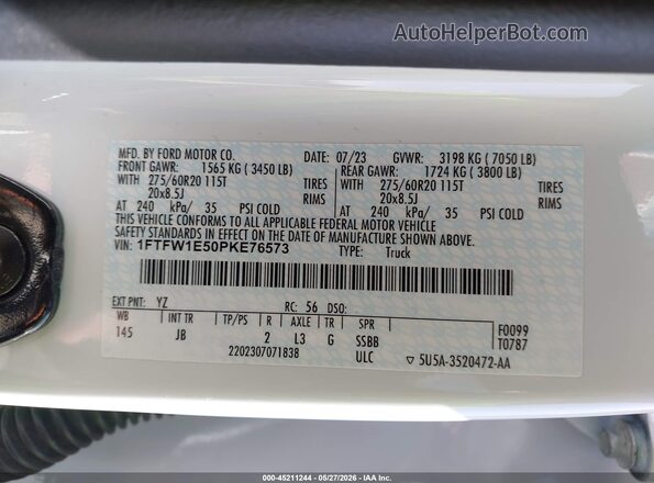 1FTFW1E50PKE76573 2023 FORD F150 White Widok komory silnika