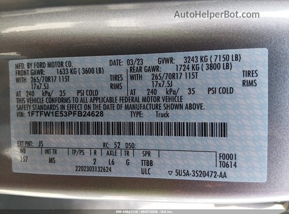 1FTFW1E53PFB24628 2023 FORD F150 Silver 