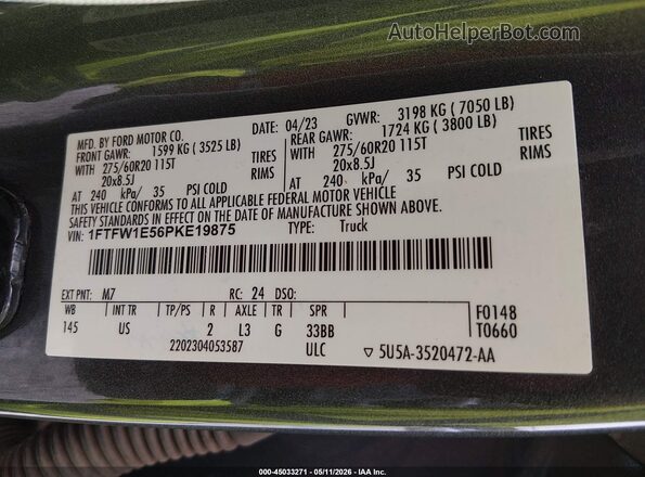 1FTFW1E56PKE19875 2023 FORD F150 Gray 