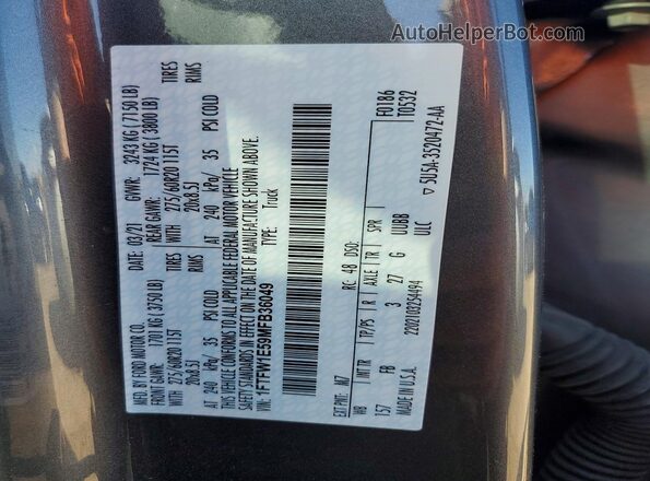 1FTFW1E59MFB36049 2021 FORD F150 Gray 
