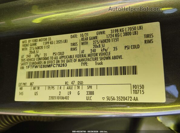 1FTFW1E80MFC78283 2021 FORD F150 Gray Вид підкапотного простору