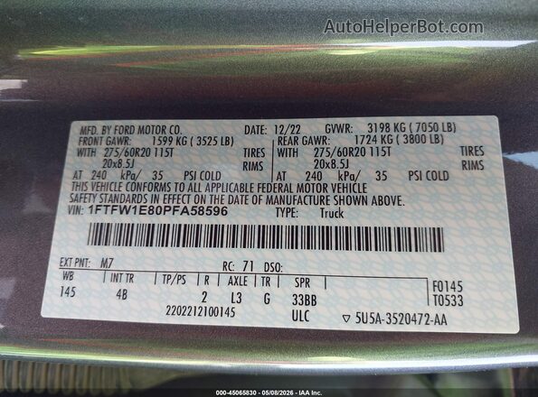 1FTFW1E80PFA58596 2023 FORD F150 Серый Вид подкапотного пространства
