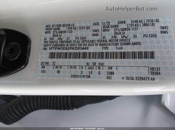 1FTFW1E82PKD03440 2023 FORD F150 White Widok komory silnika