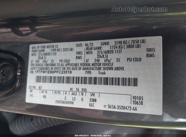 1FTFW1E88PFC23519 2023 FORD F150 Gray 