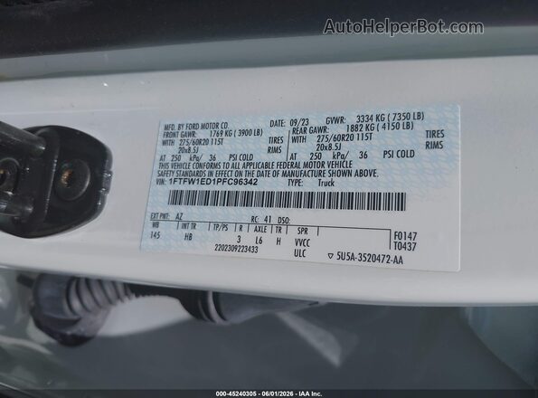 1FTFW1ED1PFC96342 2023 FORD F150 White Widok komory silnika