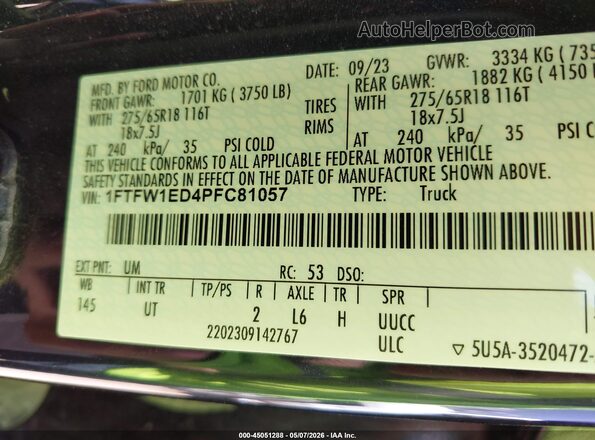 1FTFW1ED4PFC81057 2023 FORD F150 Черный Вид подкапотного пространства