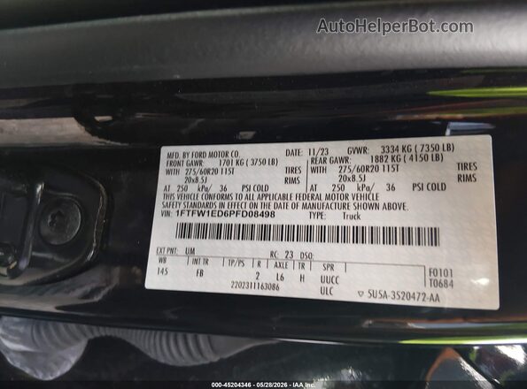 1FTFW1ED6PFD08498 2023 FORD F150 Black Vista del compartimento del motor