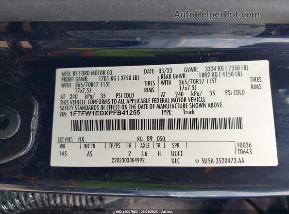 1FTFW1EDXPFB41255 2023 FORD F150 Dark Blue Вид подкапотного пространства