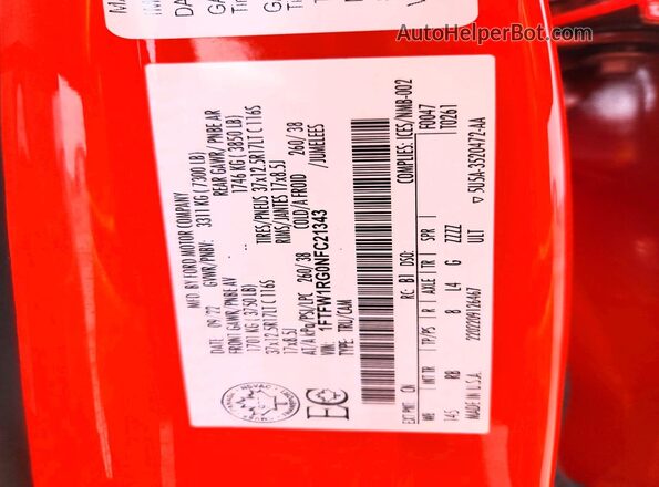 1FTFW1RG0NFC21343 2022 FORD F150 Orange 