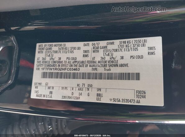 1FTFW1RG2HFC03463 2017 FORD F150 Black Vista del compartimento del motor
