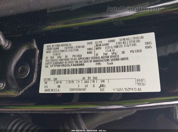 1FTFW1RG3LFA68986 2020 FORD F150 Black Շարժիչի բաժամունքի տեսք