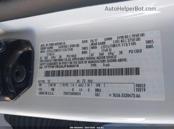 1FTFW1RG4JFA96616 2018 FORD F150 White 