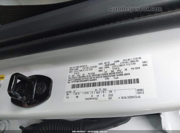 1FTFW1RG4NFC44401 2022 FORD F150 White Вид підкапотного простору