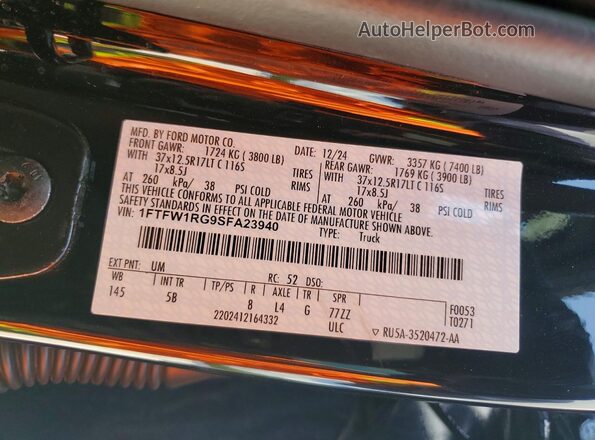 1FTFW1RG9SFA23940 2025 FORD F150 Black VIN კოდის სტიკერის ხედი