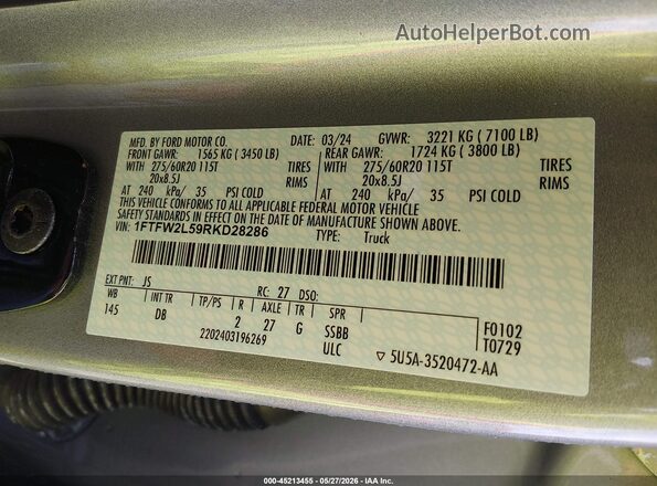 1FTFW2L59RKD28286 2024 FORD F150 Silver Вид підкапотного простору