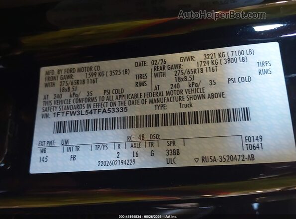 1FTFW3L54TFA53335 2026 FORD F150 Black Widok komory silnika
