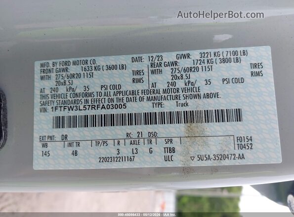 1FTFW3L57RFA03005 2024 FORD F150 Gray Вид підкапотного простору