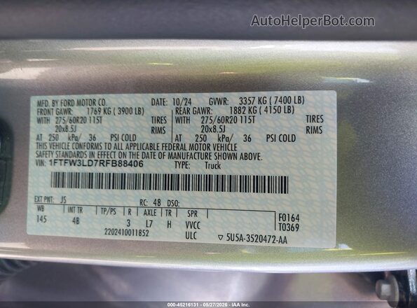 1FTFW3LD7RFB88406 2024 FORD F150 Silver ძრავის განყოფილების ხედი