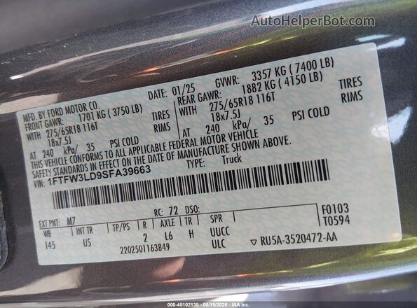 1FTFW3LD9SFA39663 2025 FORD F150 Gray ძრავის განყოფილების ხედი