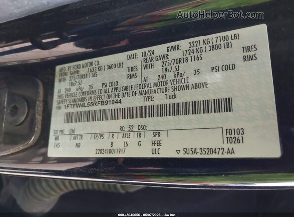 1FTFW4L55RFB91044 2024 FORD F150 Черный Вид подкапотного пространства