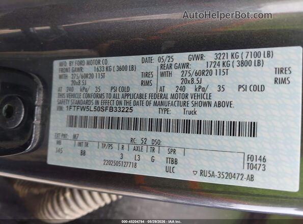 1FTFW5L50SFB33225 2025 FORD F150 Gray Շարժիչի բաժամունքի տեսք
