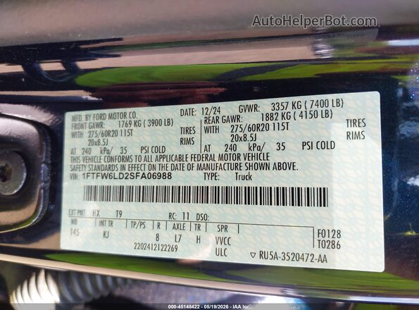 1FTFW6LD2SFA06988 2025 FORD F150 Синий Вид подкапотного пространства