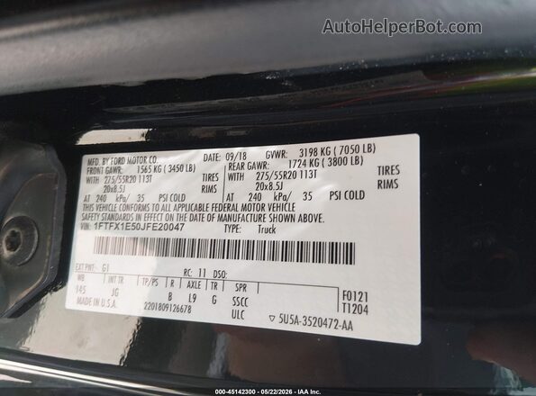 1FTFX1E50JFE20047 2018 FORD F150 Black Engine compartment view