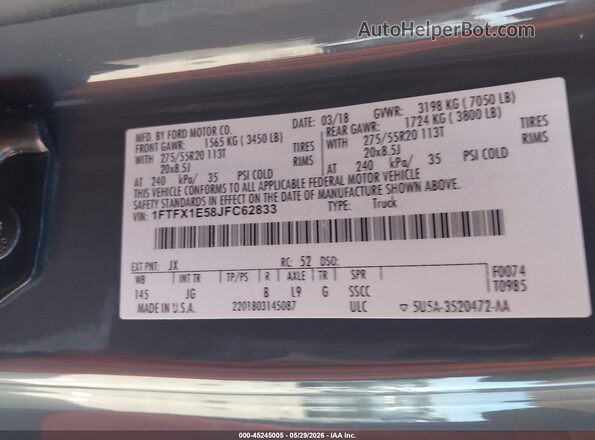 1FTFX1E58JFC62833 2018 FORD F150 Gray Engine compartment view