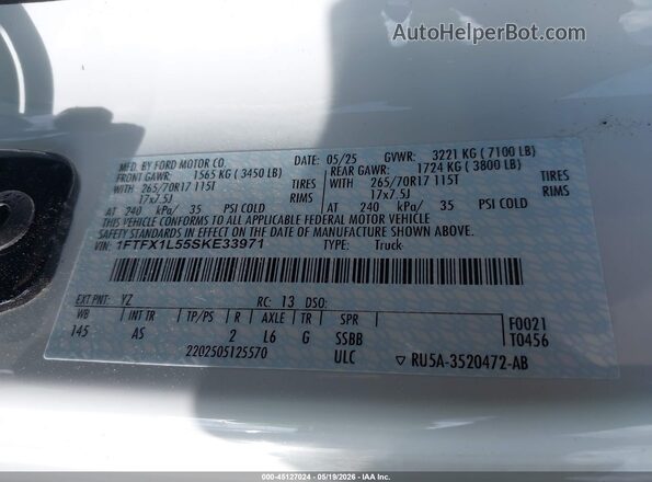 1FTFX1L55SKE33971 2025 FORD F150 White Вид підкапотного простору