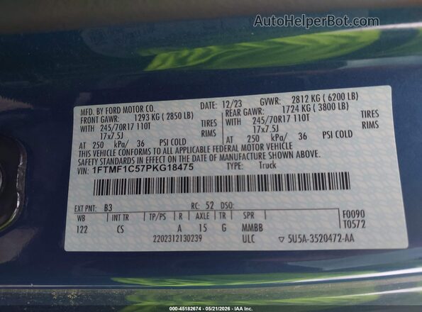 1FTMF1C57PKG18475 2023 FORD F150 Синий Вид подкапотного пространства