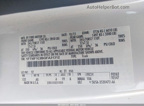 1FTMF1C89GFA31312 2016 FORD F150 White 
