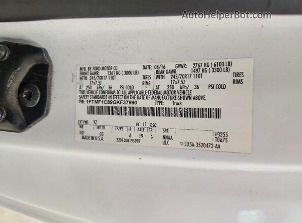1FTMF1C89GKF37990 2016 FORD F150 White Вид підкапотного простору
